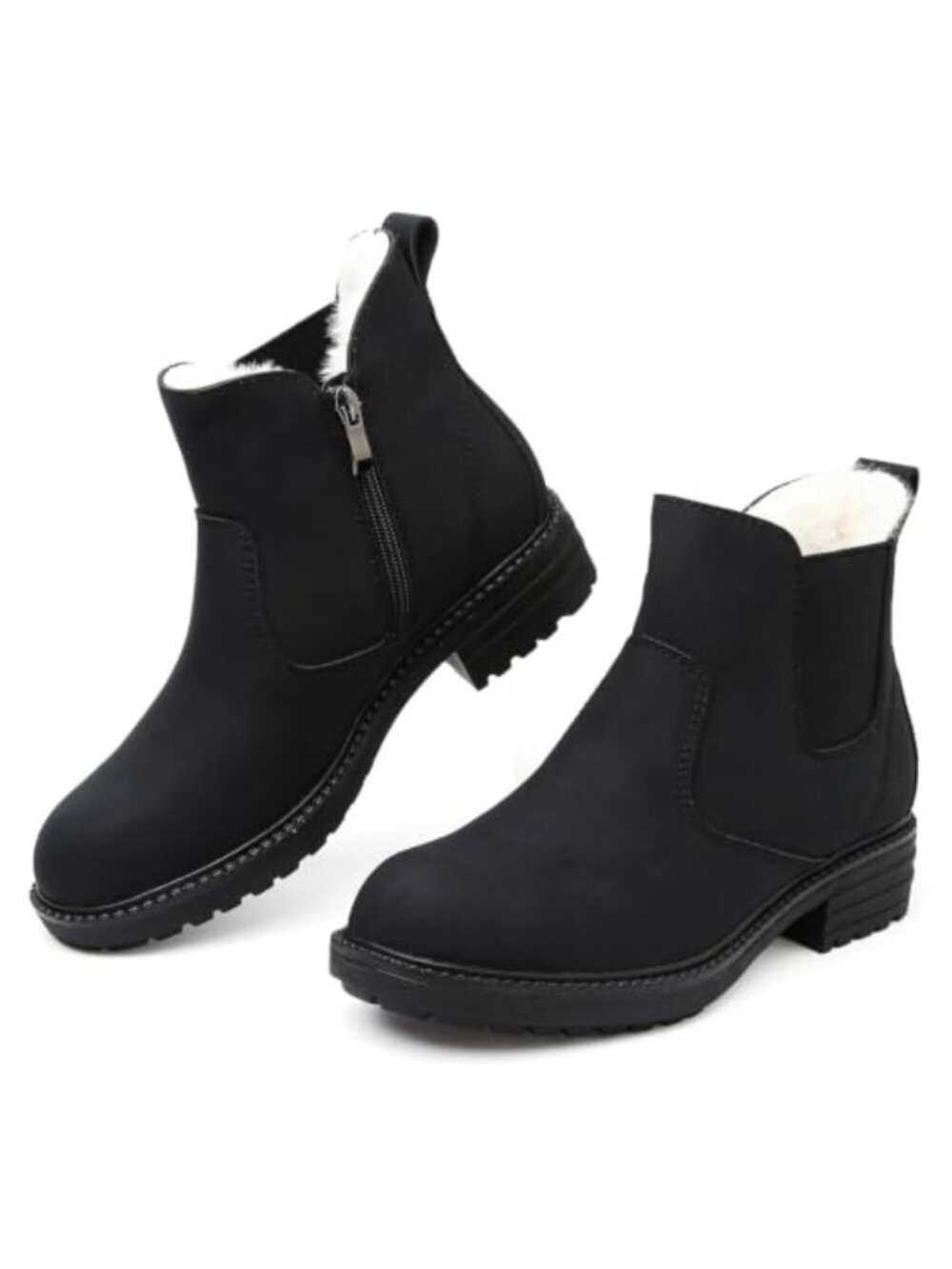 Womens Chelsea Boots Waterproof Faux Fur Lined Winter Ankle Boots Side Zipper